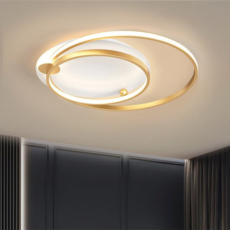 Dual Hoop Metal Ceiling Flush Modernism Black/Gold LED Flush Mount in Warm/White Light, 18"/21.5" W Clearhalo 'Ceiling Lights' 'Close To Ceiling Lights' 'Close to ceiling' 'Flush mount' Lighting' 1272398