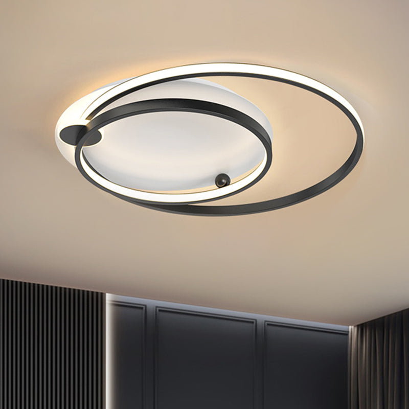 Dual Hoop Metal Ceiling Flush Modernism Black/Gold LED Flush Mount in Warm/White Light, 18"/21.5" W Black Clearhalo 'Ceiling Lights' 'Close To Ceiling Lights' 'Close to ceiling' 'Flush mount' Lighting' 1272402