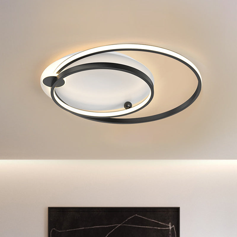 Dual Hoop Metal Ceiling Flush Modernism Black/Gold LED Flush Mount in Warm/White Light, 18"/21.5" W Clearhalo 'Ceiling Lights' 'Close To Ceiling Lights' 'Close to ceiling' 'Flush mount' Lighting' 1272403