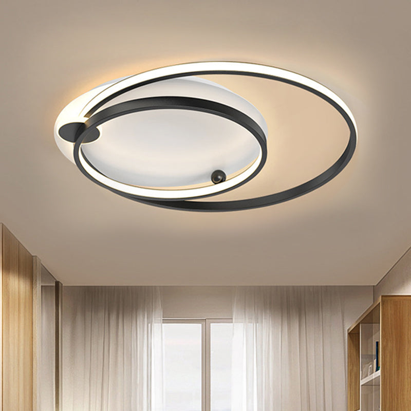 Dual Hoop Metal Ceiling Flush Modernism Black/Gold LED Flush Mount in Warm/White Light, 18"/21.5" W Clearhalo 'Ceiling Lights' 'Close To Ceiling Lights' 'Close to ceiling' 'Flush mount' Lighting' 1272404