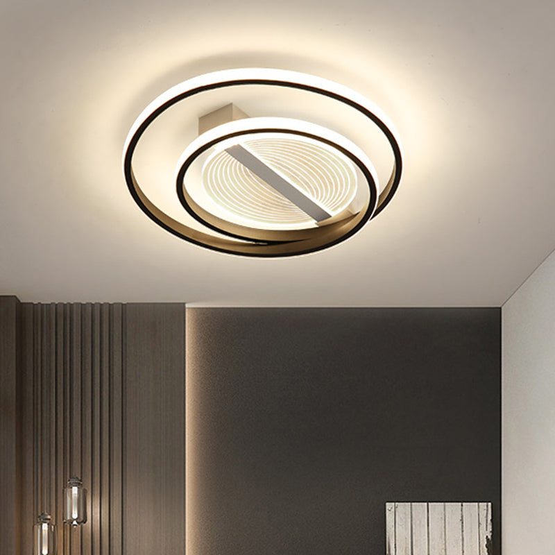 Dual Ring Flush Light Fixture Simplicity Metal White and Gold LED Flush Mounted Lamp in Warm/White Light, 16"/19.5" W White-Gold Clearhalo 'Ceiling Lights' 'Close To Ceiling Lights' 'Close to ceiling' 'Flush mount' Lighting' 1272406