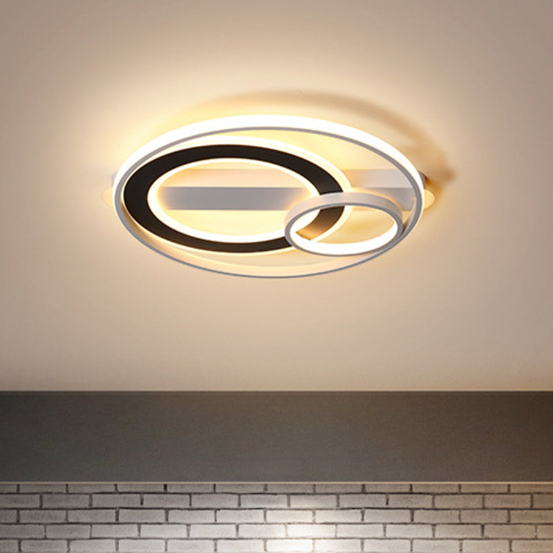 Halo Ring Metallic Ceiling Lamp Fixture Modern Black-White LED Flush Lighting in Warm/White Light, 15"/18"/21.5" W Black-White Clearhalo 'Ceiling Lights' 'Close To Ceiling Lights' 'Close to ceiling' 'Flush mount' Lighting' 1272411