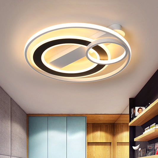 Halo Ring Metallic Ceiling Lamp Fixture Modern Black-White LED Flush Lighting in Warm/White Light, 15"/18"/21.5" W Clearhalo 'Ceiling Lights' 'Close To Ceiling Lights' 'Close to ceiling' 'Flush mount' Lighting' 1272412