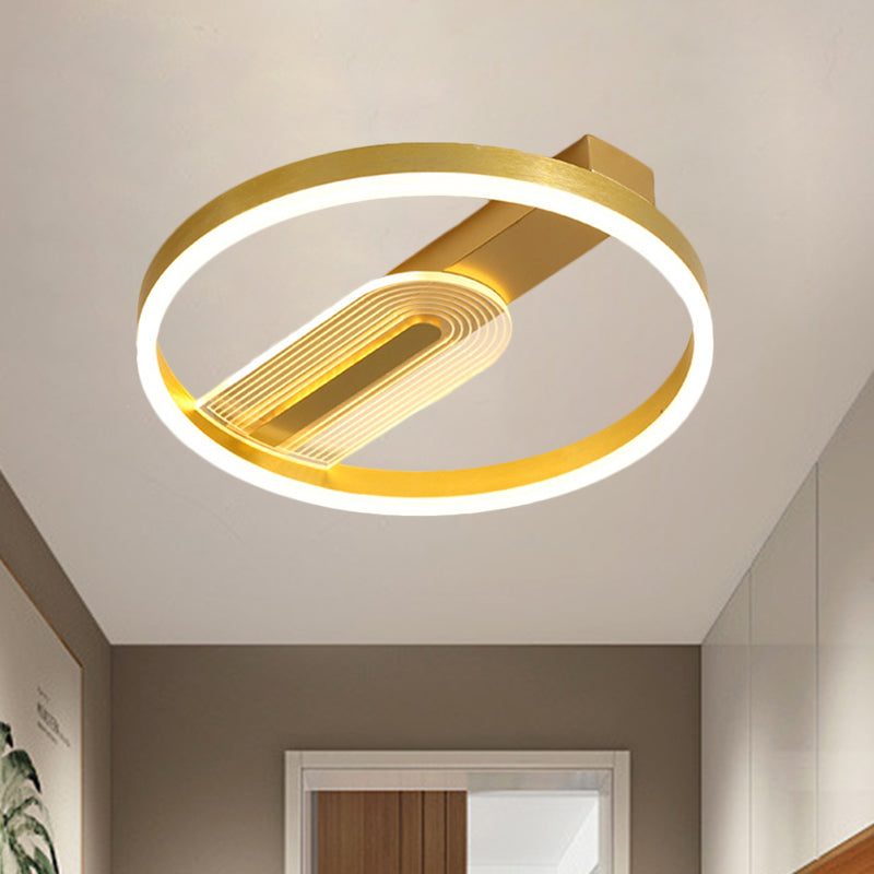 Gold/Coffee Circle Frame Flush Lighting Modern LED Metallic Flush Mounted Lamp Fixture, Warm/White Light Gold Clearhalo 'Ceiling Lights' 'Close To Ceiling Lights' 'Close to ceiling' 'Flush mount' Lighting' 1272426