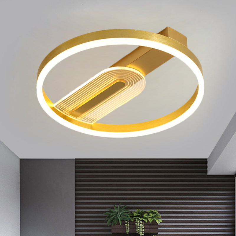 Gold/Coffee Circle Frame Flush Lighting Modern LED Metallic Flush Mounted Lamp Fixture, Warm/White Light Clearhalo 'Ceiling Lights' 'Close To Ceiling Lights' 'Close to ceiling' 'Flush mount' Lighting' 1272427