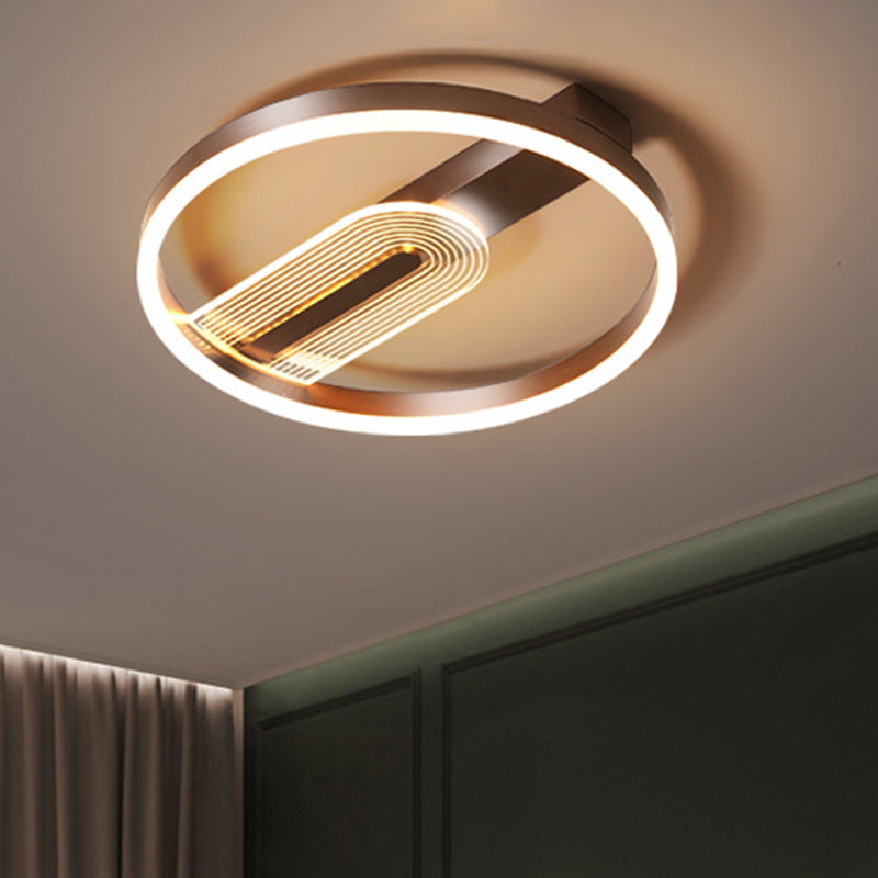 Gold/Coffee Circle Frame Flush Lighting Modern LED Metallic Flush Mounted Lamp Fixture, Warm/White Light Clearhalo 'Ceiling Lights' 'Close To Ceiling Lights' 'Close to ceiling' 'Flush mount' Lighting' 1272431