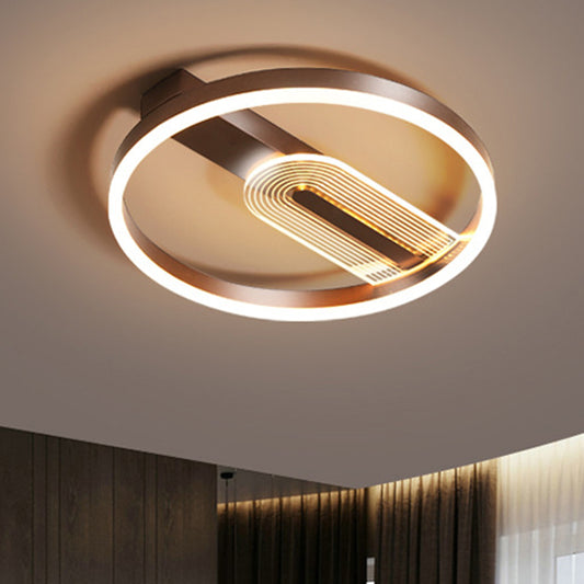 Gold/Coffee Circle Frame Flush Lighting Modern LED Metallic Flush Mounted Lamp Fixture, Warm/White Light Clearhalo 'Ceiling Lights' 'Close To Ceiling Lights' 'Close to ceiling' 'Flush mount' Lighting' 1272432