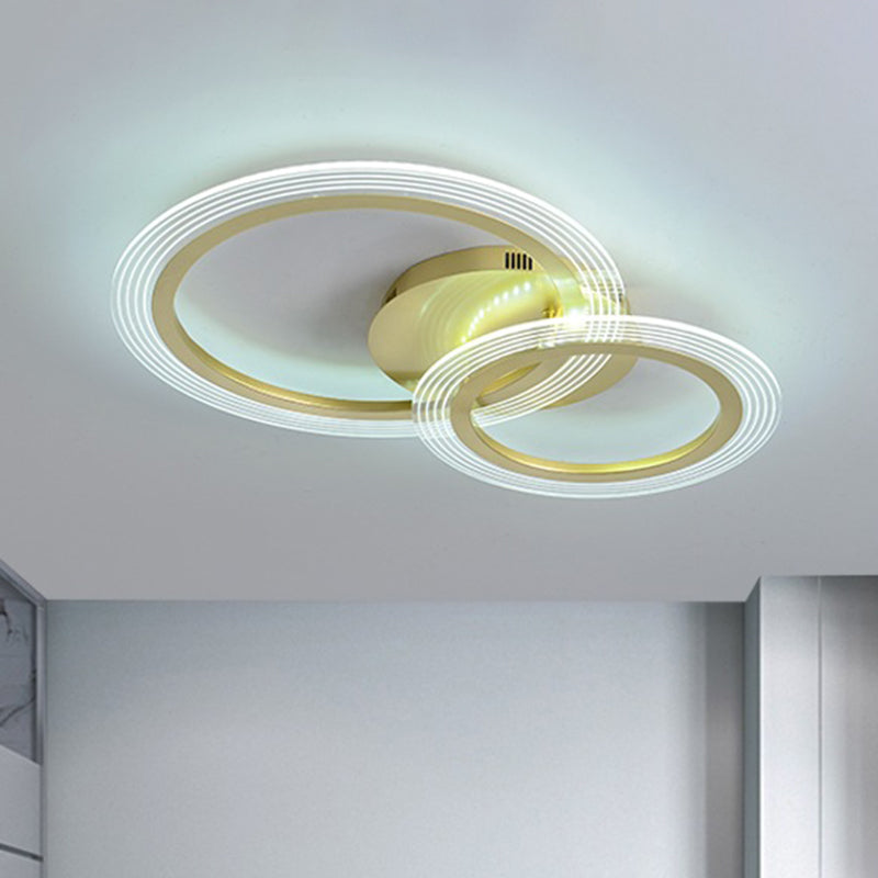 Dual Ring Bedroom Flush Lamp Fixture Metallic 16"/18" Wide LED Modern Flush Ceiling Light in Gold Gold Clearhalo 'Ceiling Lights' 'Close To Ceiling Lights' 'Close to ceiling' 'Flush mount' Lighting' 1272458