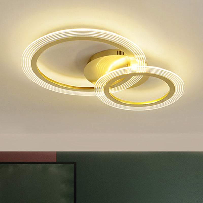 Dual Ring Bedroom Flush Lamp Fixture Metallic 16"/18" Wide LED Modern Flush Ceiling Light in Gold Clearhalo 'Ceiling Lights' 'Close To Ceiling Lights' 'Close to ceiling' 'Flush mount' Lighting' 1272459