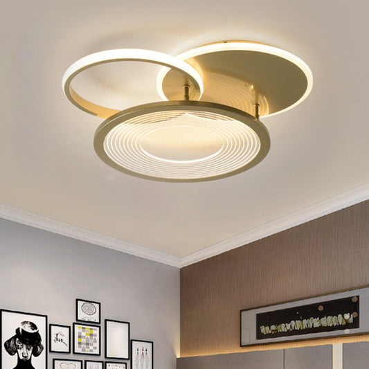 18"/21.5" W 2-Hoop Semi Flush Light Fixture Modern Metallic LED Gold Flush Mount Ceiling Lamp Gold Clearhalo 'Ceiling Lights' 'Close To Ceiling Lights' 'Close to ceiling' 'Semi-flushmount' Lighting' 1272472