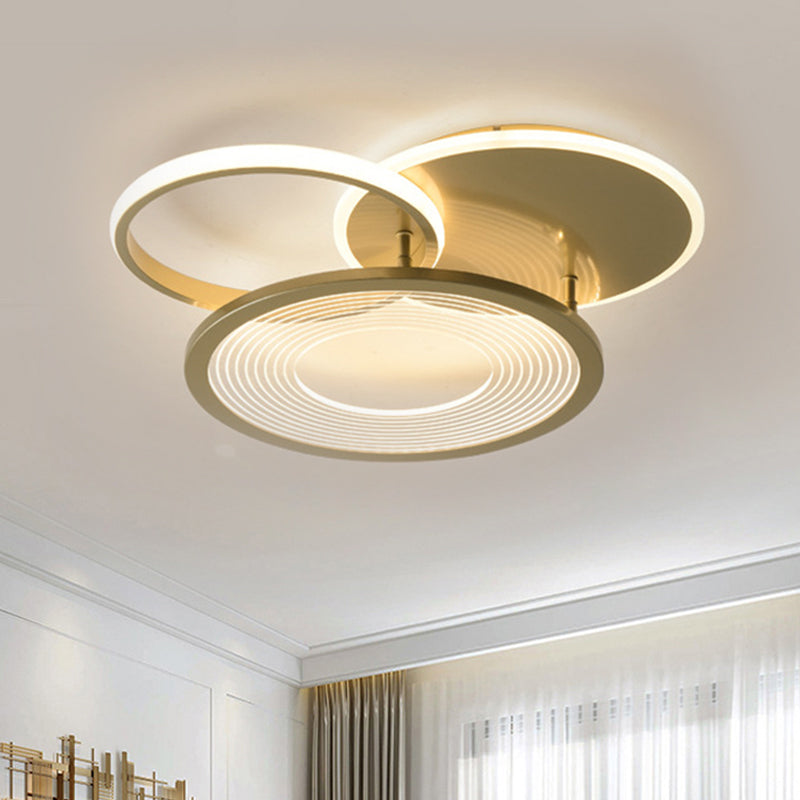 18"/21.5" W 2-Hoop Semi Flush Light Fixture Modern Metallic LED Gold Flush Mount Ceiling Lamp Clearhalo 'Ceiling Lights' 'Close To Ceiling Lights' 'Close to ceiling' 'Semi-flushmount' Lighting' 1272473