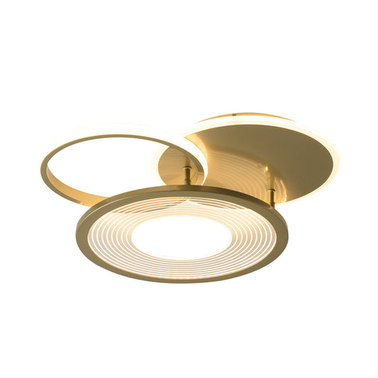 18"/21.5" W 2-Hoop Semi Flush Light Fixture Modern Metallic LED Gold Flush Mount Ceiling Lamp Clearhalo 'Ceiling Lights' 'Close To Ceiling Lights' 'Close to ceiling' 'Semi-flushmount' Lighting' 1272474