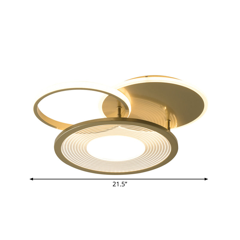 18"/21.5" W 2-Hoop Semi Flush Light Fixture Modern Metallic LED Gold Flush Mount Ceiling Lamp Clearhalo 'Ceiling Lights' 'Close To Ceiling Lights' 'Close to ceiling' 'Semi-flushmount' Lighting' 1272476