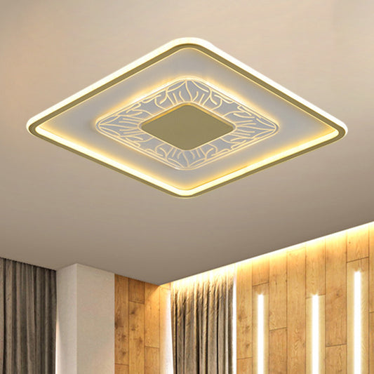 Square Flush Lighting Fixture Modern Acrylic White and Gold LED Ceiling Mounted Lamp Clearhalo 'Ceiling Lights' 'Close To Ceiling Lights' 'Close to ceiling' 'Flush mount' Lighting' 1272489