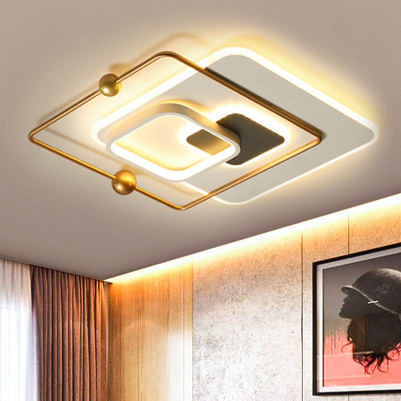 Modern Squared Ceiling Flush Metal LED Bedroom Flush Mount Fixture in White and Gold, Warm/White Light Clearhalo 'Ceiling Lights' 'Close To Ceiling Lights' 'Close to ceiling' 'Flush mount' Lighting' 1272493