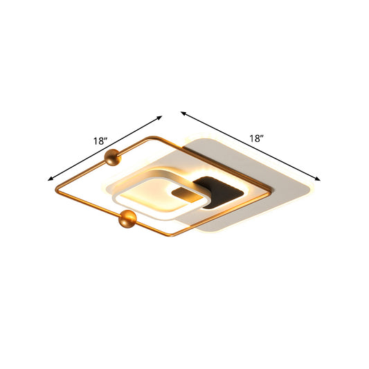 Modern Squared Ceiling Flush Metal LED Bedroom Flush Mount Fixture in White and Gold, Warm/White Light Clearhalo 'Ceiling Lights' 'Close To Ceiling Lights' 'Close to ceiling' 'Flush mount' Lighting' 1272495