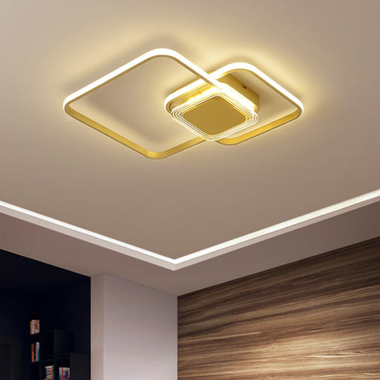 2-Rhombus Frame Metal Flushmount Contemporary Black/Gold Finish LED Ceiling Mount Light for Bedroom Clearhalo 'Ceiling Lights' 'Close To Ceiling Lights' 'Close to ceiling' 'Flush mount' Lighting' 1272516