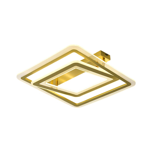 16"/19.5" W Square Frame Flush Mount Lamp Simplicity Metal LED Bedroom Semi Flush Light Fixture in Gold Clearhalo 'Ceiling Lights' 'Close To Ceiling Lights' 'Close to ceiling' 'Semi-flushmount' Lighting' 1272536