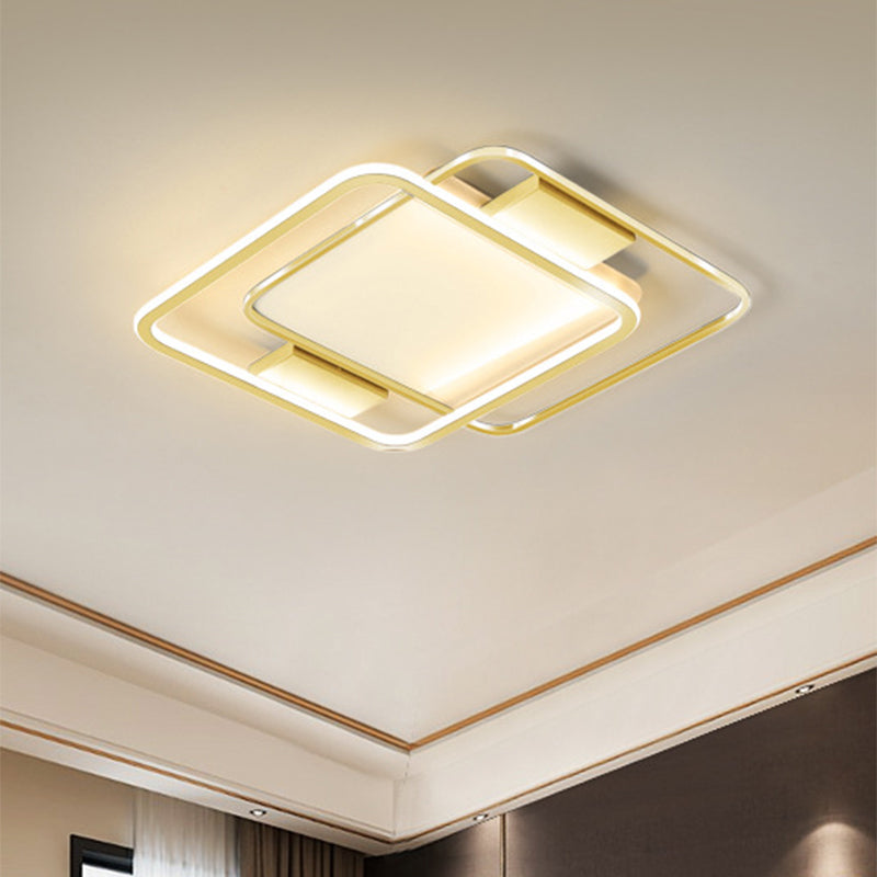 Gold Finish Dual Rhombus Flush Light Minimal 16.5"/20.5" Wide LED Metal Flush Lamp in Warm/White Light Gold Clearhalo 'Ceiling Lights' 'Close To Ceiling Lights' 'Close to ceiling' 'Flush mount' Lighting' 1272546