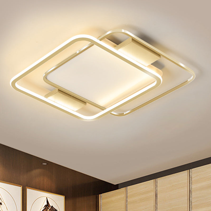 Gold Finish Dual Rhombus Flush Light Minimal 16.5"/20.5" Wide LED Metal Flush Lamp in Warm/White Light Clearhalo 'Ceiling Lights' 'Close To Ceiling Lights' 'Close to ceiling' 'Flush mount' Lighting' 1272547