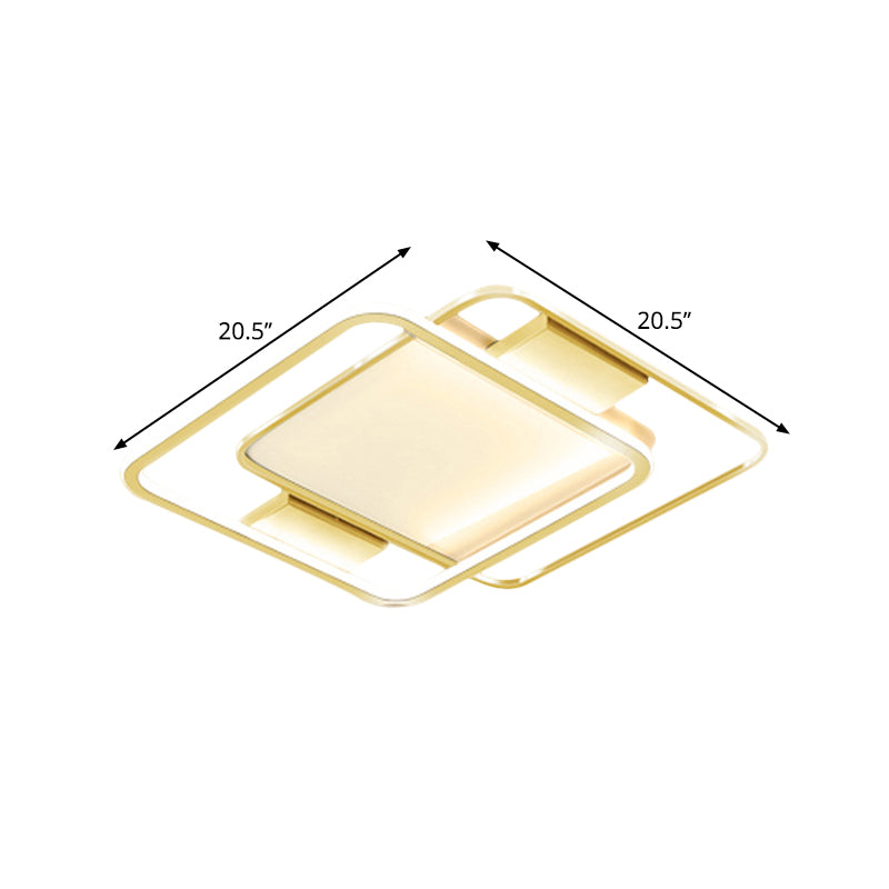 Gold Finish Dual Rhombus Flush Light Minimal 16.5"/20.5" Wide LED Metal Flush Lamp in Warm/White Light Clearhalo 'Ceiling Lights' 'Close To Ceiling Lights' 'Close to ceiling' 'Flush mount' Lighting' 1272550