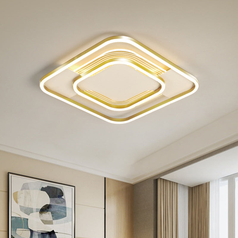 Metal Rhombus Frame Flush Mount Simple 16.5"/20.5" W LED Ceiling Light Fixture in Gold, Warm/White Light Gold Clearhalo 'Ceiling Lights' 'Close To Ceiling Lights' 'Close to ceiling' 'Flush mount' Lighting' 1272573