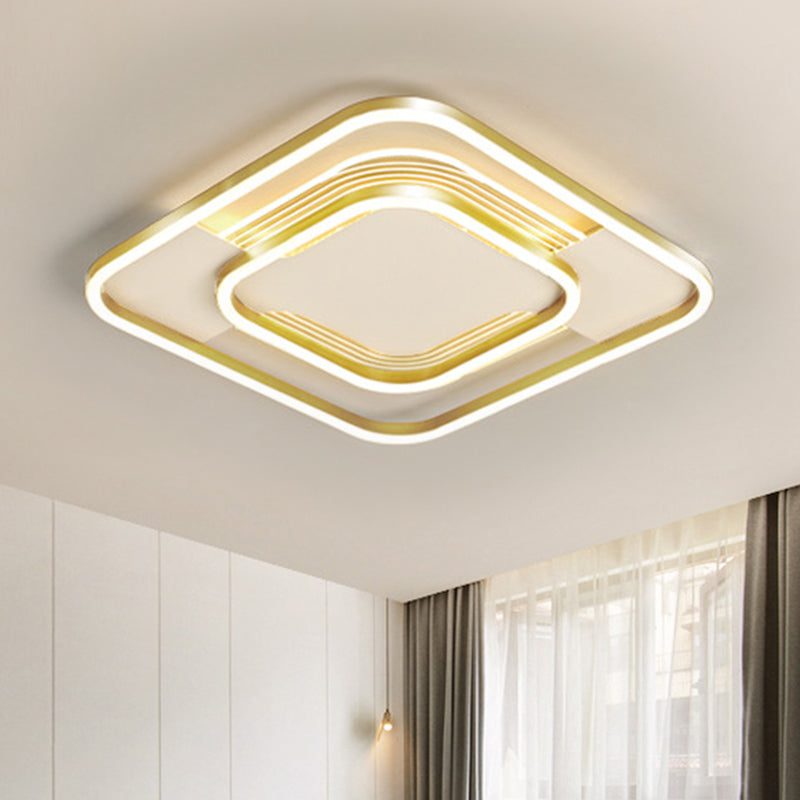 Metal Rhombus Frame Flush Mount Simple 16.5"/20.5" W LED Ceiling Light Fixture in Gold, Warm/White Light Clearhalo 'Ceiling Lights' 'Close To Ceiling Lights' 'Close to ceiling' 'Flush mount' Lighting' 1272574