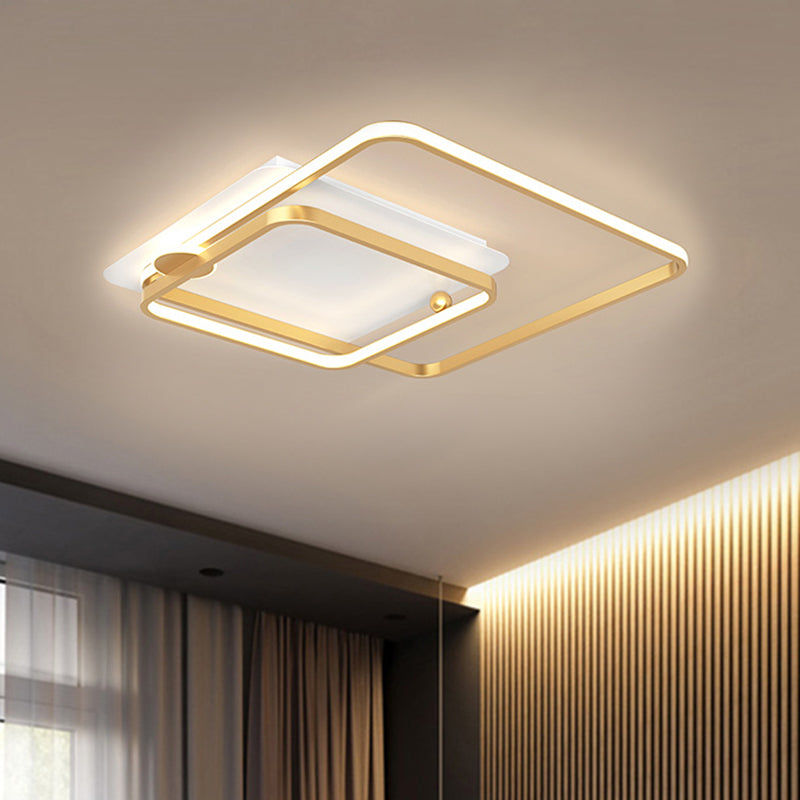 Minimalist Rhombus Frame Flushmount Metallic 18"/21.5" W LED Bedroom Flush Light in Black/Gold, Warm/White Light Gold Clearhalo 'Ceiling Lights' 'Close To Ceiling Lights' 'Close to ceiling' 'Flush mount' Lighting' 1272578