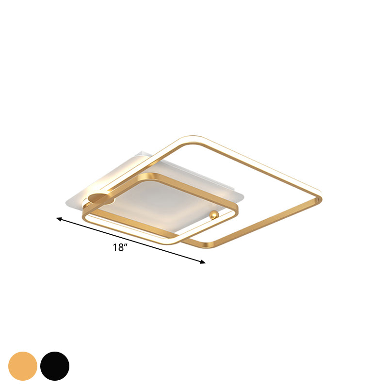 Minimalist Rhombus Frame Flushmount Metallic 18"/21.5" W LED Bedroom Flush Light in Black/Gold, Warm/White Light Clearhalo 'Ceiling Lights' 'Close To Ceiling Lights' 'Close to ceiling' 'Flush mount' Lighting' 1272581