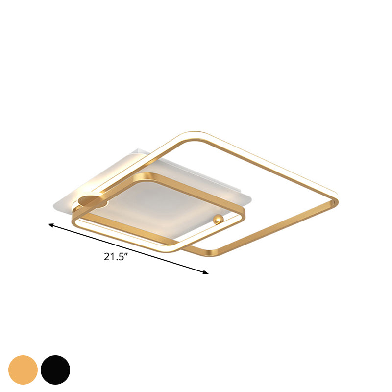 Minimalist Rhombus Frame Flushmount Metallic 18"/21.5" W LED Bedroom Flush Light in Black/Gold, Warm/White Light Clearhalo 'Ceiling Lights' 'Close To Ceiling Lights' 'Close to ceiling' 'Flush mount' Lighting' 1272582