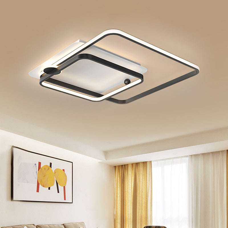 Minimalist Rhombus Frame Flushmount Metallic 18"/21.5" W LED Bedroom Flush Light in Black/Gold, Warm/White Light Clearhalo 'Ceiling Lights' 'Close To Ceiling Lights' 'Close to ceiling' 'Flush mount' Lighting' 1272584