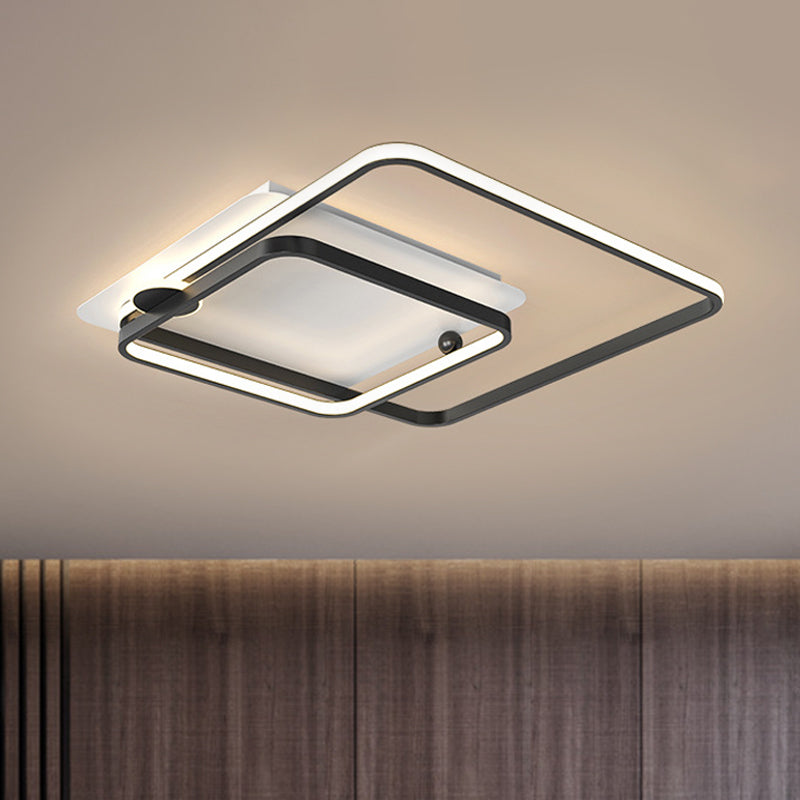 Minimalist Rhombus Frame Flushmount Metallic 18"/21.5" W LED Bedroom Flush Light in Black/Gold, Warm/White Light Clearhalo 'Ceiling Lights' 'Close To Ceiling Lights' 'Close to ceiling' 'Flush mount' Lighting' 1272585