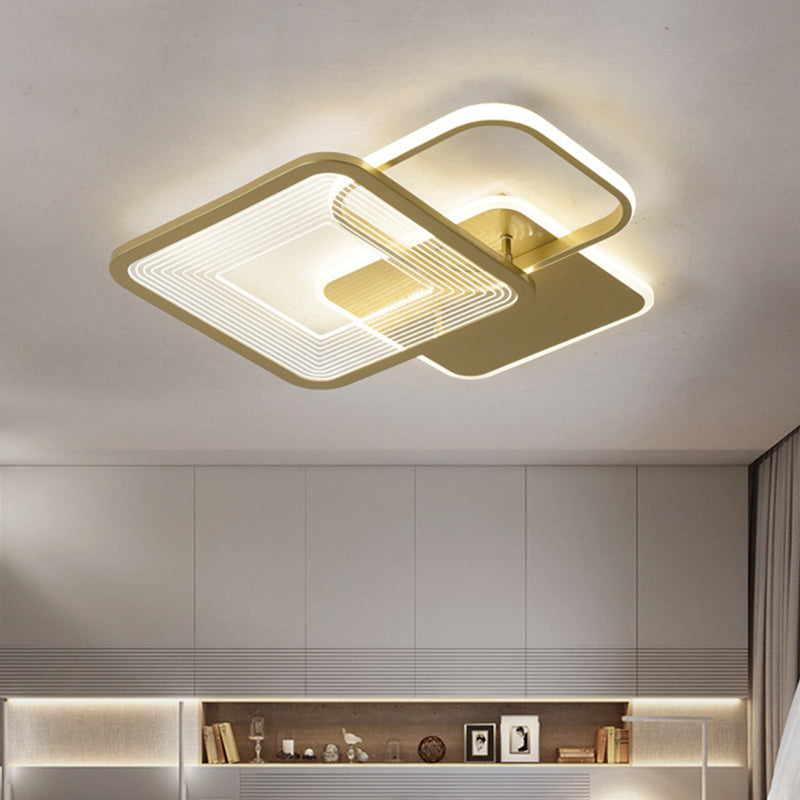 Gold Square Frame Flushmount Simplicity LED Metallic Ceiling Flush for Bedroom, 16"/19.5" W Gold Clearhalo 'Ceiling Lights' 'Close To Ceiling Lights' 'Close to ceiling' 'Flush mount' Lighting' 1272587