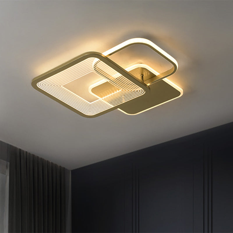 Gold Square Frame Flushmount Simplicity LED Metallic Ceiling Flush for Bedroom, 16"/19.5" W Clearhalo 'Ceiling Lights' 'Close To Ceiling Lights' 'Close to ceiling' 'Flush mount' Lighting' 1272588