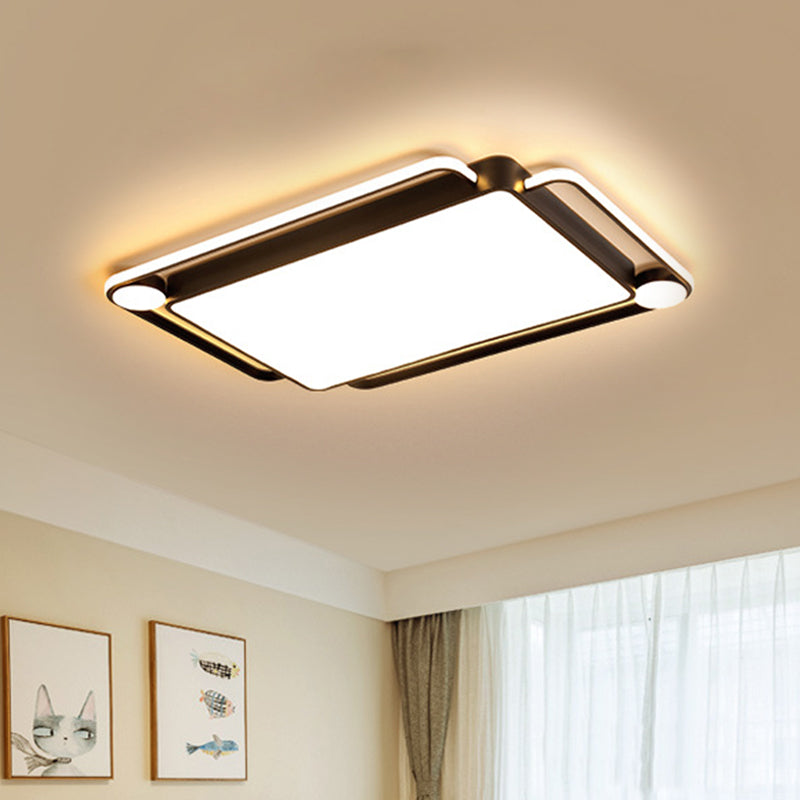 Rectangular Flush Mount Modernist Metallic LED Black Ceiling Lighting for Living Room, Warm/White Light Black Clearhalo 'Ceiling Lights' 'Close To Ceiling Lights' 'Close to ceiling' 'Flush mount' Lighting' 1272600