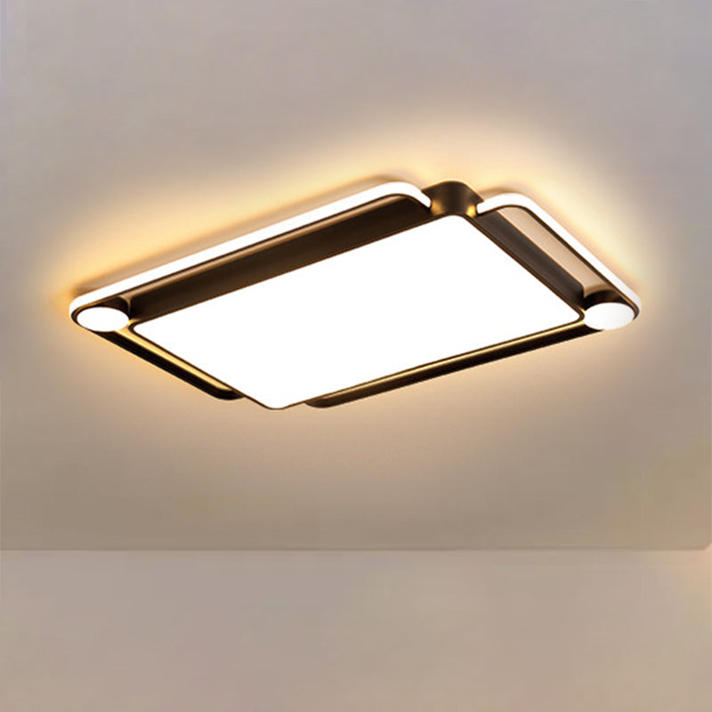 Rectangular Flush Mount Modernist Metallic LED Black Ceiling Lighting for Living Room, Warm/White Light Clearhalo 'Ceiling Lights' 'Close To Ceiling Lights' 'Close to ceiling' 'Flush mount' Lighting' 1272601