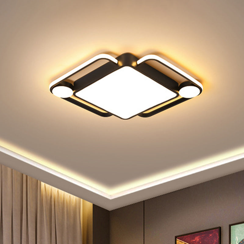 Contemporary Rhombus Ceiling Flush Metal 18"/21.5" Wide LED Bedroom Flush Mount Fixture in Black, Warm/White Light Black Clearhalo 'Ceiling Lights' 'Close To Ceiling Lights' 'Close to ceiling' 'Flush mount' Lighting' 1272604