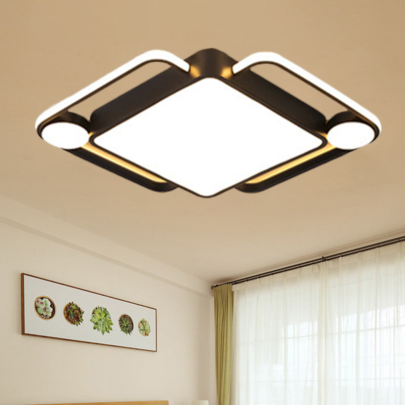 Contemporary Rhombus Ceiling Flush Metal 18"/21.5" Wide LED Bedroom Flush Mount Fixture in Black, Warm/White Light Clearhalo 'Ceiling Lights' 'Close To Ceiling Lights' 'Close to ceiling' 'Flush mount' Lighting' 1272605