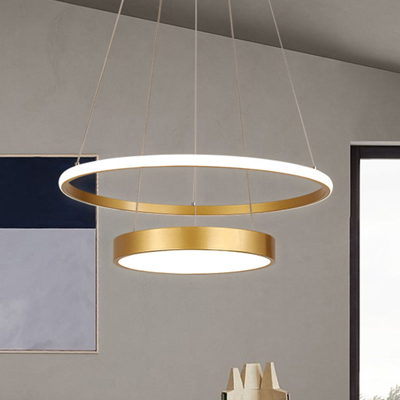 Iron 2-Tier Circular Ceiling Lamp Tiffany Black/Gold LED Hanging Chandelier for Dining Room, Warm/White Light Clearhalo 'Ceiling Lights' 'Chandeliers' 'Modern Chandeliers' 'Modern' Lighting' 1272622