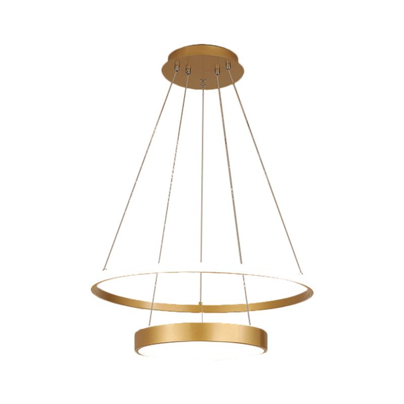 Iron 2-Tier Circular Ceiling Lamp Tiffany Black/Gold LED Hanging Chandelier for Dining Room, Warm/White Light Clearhalo 'Ceiling Lights' 'Chandeliers' 'Modern Chandeliers' 'Modern' Lighting' 1272623
