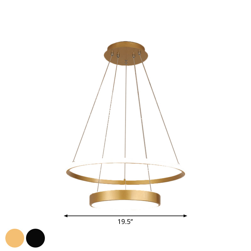 Iron 2-Tier Circular Ceiling Lamp Tiffany Black/Gold LED Hanging Chandelier for Dining Room, Warm/White Light Clearhalo 'Ceiling Lights' 'Chandeliers' 'Modern Chandeliers' 'Modern' Lighting' 1272624