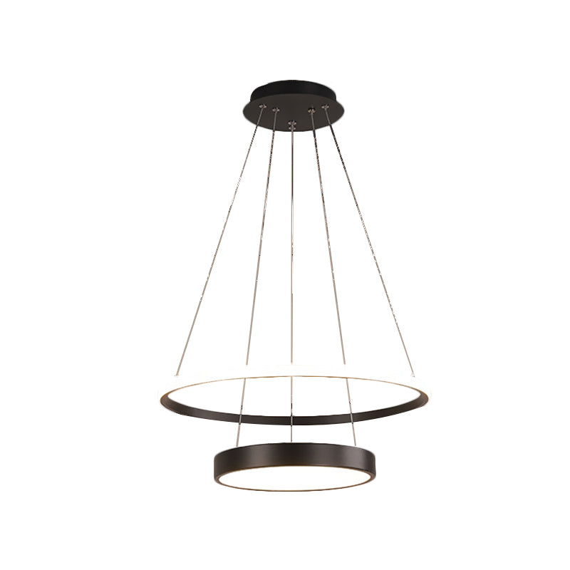 Iron 2-Tier Circular Ceiling Lamp Tiffany Black/Gold LED Hanging Chandelier for Dining Room, Warm/White Light Clearhalo 'Ceiling Lights' 'Chandeliers' 'Modern Chandeliers' 'Modern' Lighting' 1272628