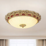 Scalloped Bowl LED Ceiling Lamp Traditional Brass Frosted White Glass Flush Mount Fixture, 12"/16" Dia Clearhalo 'Ceiling Lights' 'Close To Ceiling Lights' 'Close to ceiling' 'Flush mount' Lighting' 1272655