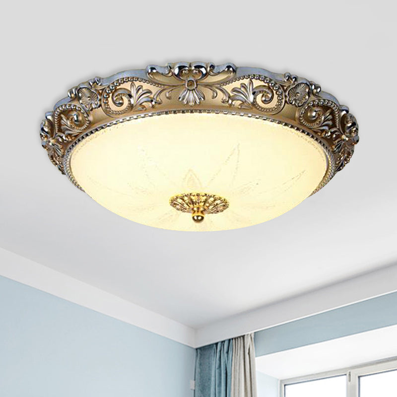 Milk Glass Brass Flushmount Bowl Shade 12"/16" Wide LED Traditional Ceiling Flush Light Brass Clearhalo 'Ceiling Lights' 'Close To Ceiling Lights' 'Close to ceiling' 'Flush mount' Lighting' 1272659