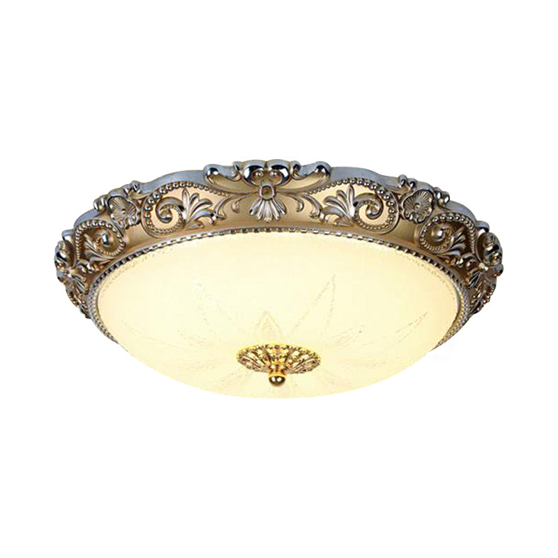 Milk Glass Brass Flushmount Bowl Shade 12"/16" Wide LED Traditional Ceiling Flush Light Clearhalo 'Ceiling Lights' 'Close To Ceiling Lights' 'Close to ceiling' 'Flush mount' Lighting' 1272661