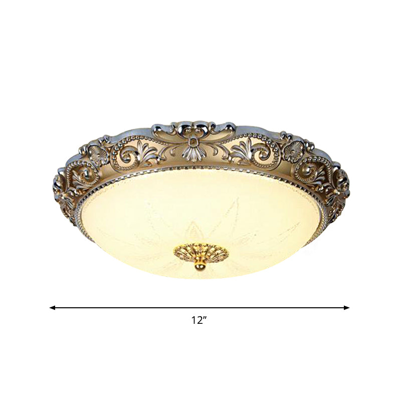 Milk Glass Brass Flushmount Bowl Shade 12"/16" Wide LED Traditional Ceiling Flush Light Clearhalo 'Ceiling Lights' 'Close To Ceiling Lights' 'Close to ceiling' 'Flush mount' Lighting' 1272662