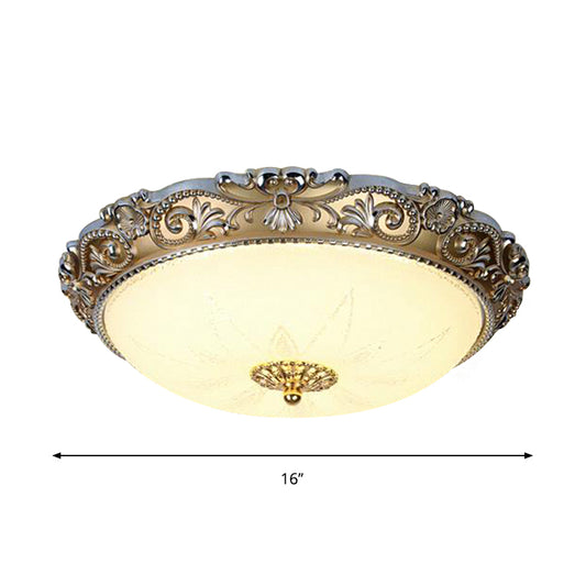 Milk Glass Brass Flushmount Bowl Shade 12"/16" Wide LED Traditional Ceiling Flush Light Clearhalo 'Ceiling Lights' 'Close To Ceiling Lights' 'Close to ceiling' 'Flush mount' Lighting' 1272663