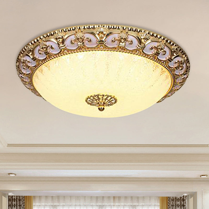 Gold Bowl Ceiling Light Fixture Retro Milky Glass 12"/16" W LED Bedroom Flush Mount Recessed Lighting Gold Clearhalo 'Ceiling Lights' 'Close To Ceiling Lights' 'Close to ceiling' 'Flush mount' Lighting' 1272669