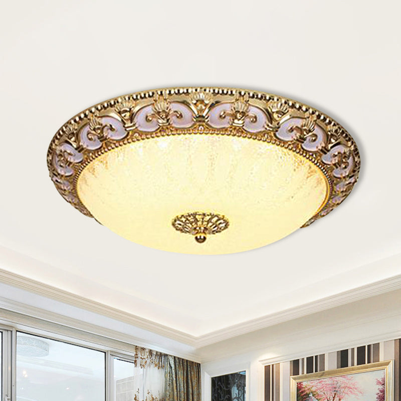 Gold Bowl Ceiling Light Fixture Retro Milky Glass 12"/16" W LED Bedroom Flush Mount Recessed Lighting Clearhalo 'Ceiling Lights' 'Close To Ceiling Lights' 'Close to ceiling' 'Flush mount' Lighting' 1272670