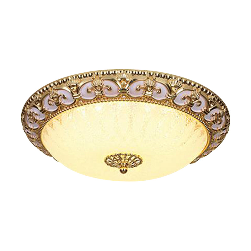 Gold Bowl Ceiling Light Fixture Retro Milky Glass 12"/16" W LED Bedroom Flush Mount Recessed Lighting Clearhalo 'Ceiling Lights' 'Close To Ceiling Lights' 'Close to ceiling' 'Flush mount' Lighting' 1272671